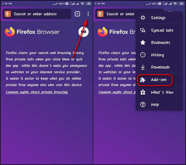 Como instalar complementos do Firefox no Android