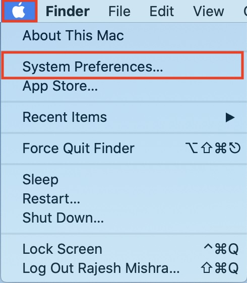 Klicken Sie auf das Apple-Menü und wählen Sie Systemeinstellungen