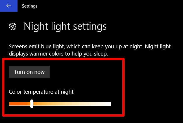 Cómo habilitar la luz nocturna en Windows 10