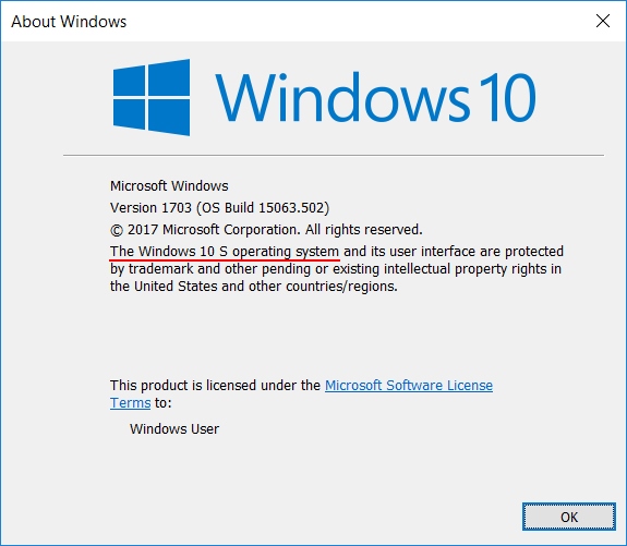 Windows 10 S Winver