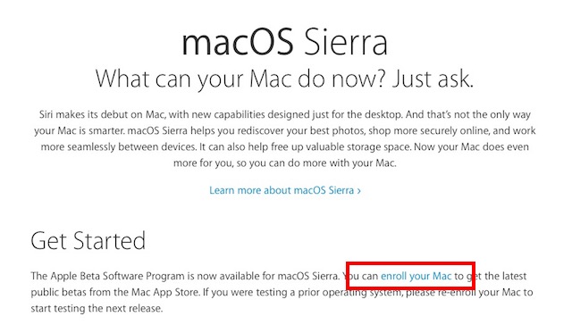 macOS Sierra Public Beta registrar mac