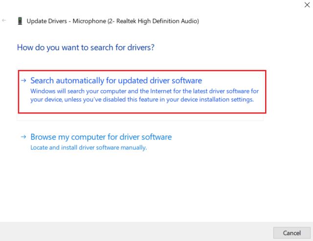4. Atualize o driver de áudio (3) Resolva o bug do microfone no Windows 10