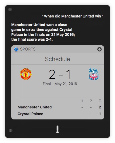 macOS Sierra engana Siri para encontrar resultados esportivos