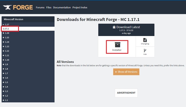 Site oficial do Minecraft Forge