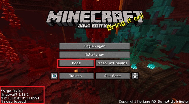 Tela inicial do Minecraft modificada