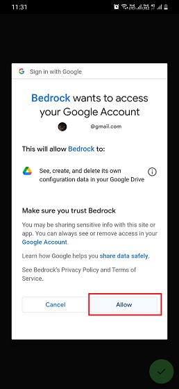 Permitir que Bedrock acceda a Google Drive