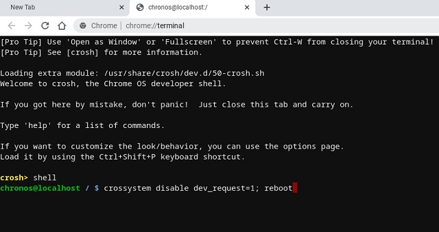 Desactivar el modo de desarrollador de Chromebook