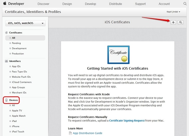 Certificados de dispositivos Apple Developer