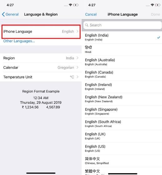 Ändern Sie die Sprache in Google Chrome auf dem iPhone 2