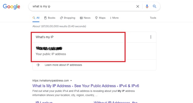 Dirección IP pública en Google