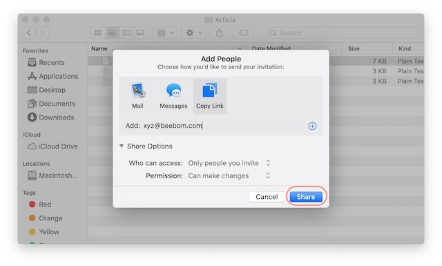 7. Comparte archivos usando iCloud File Sharing en Mac