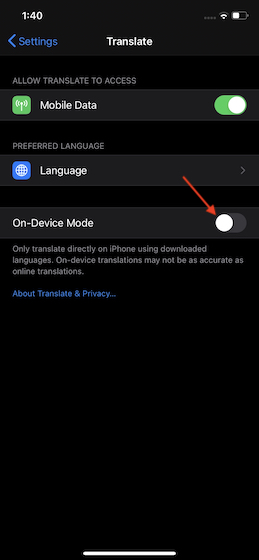 Aktivieren Sie den Offline-Übersetzungsmodus in Apple Translate