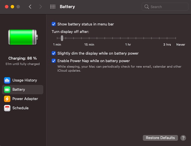 Nueva configuración de batería en macOS Big Sur