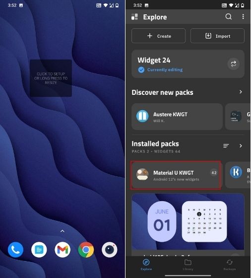 Escolhendo um widget do Android 12 com KWGT