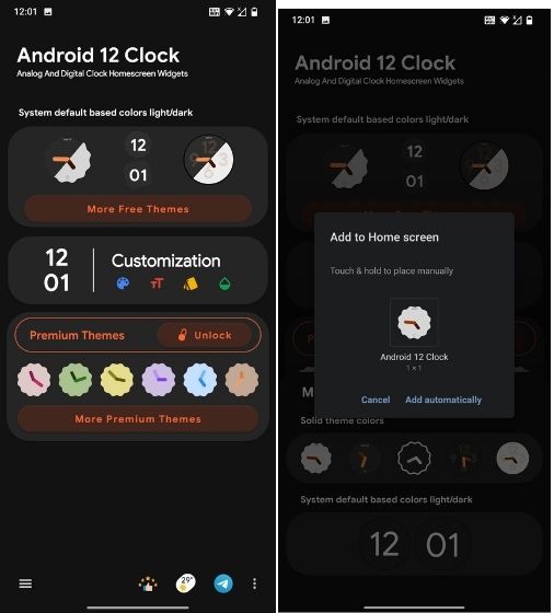 Widgets de relógio do Android 12