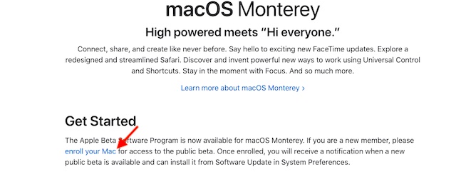 inscriba su Mac - Instale macOS Monterey Public Beta