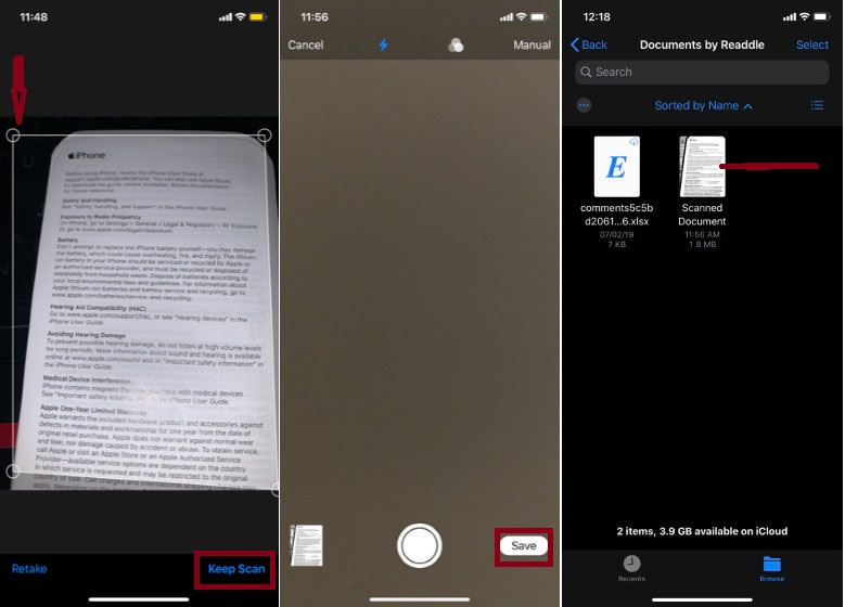 Salve o documento digitalizado no aplicativo Arquivos no iPhone e iPad