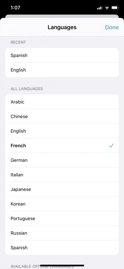Suporte ao idioma do Apple Tradutor