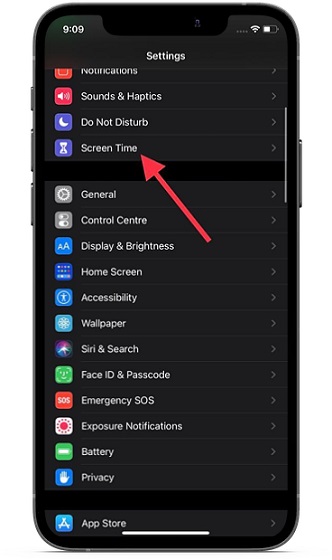 Toque Tiempo de pantalla en iOS