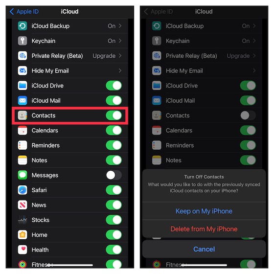 Schalten Sie iCloud-Kontakte unter iOS 15 aus/ein