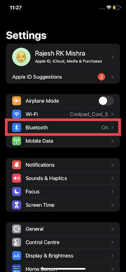 Schalten Sie Bluetooth auf dem iPhone und iPad aus/ein 