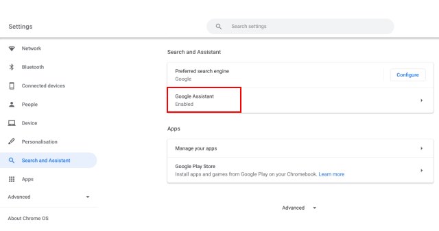 Google Assistant auf Chromebook ausschalten