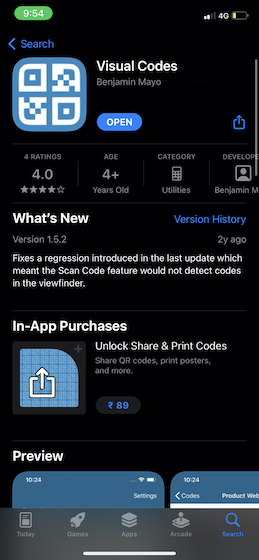 Visuelle Codes QR-Code-Generator-App für iOS