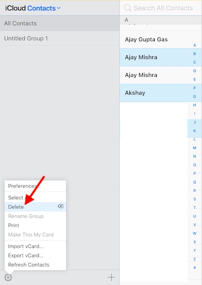 Use o iCloud para excluir vários contatos do iPhone