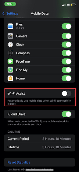 Desative o Wi-Fi Assist no iPhone