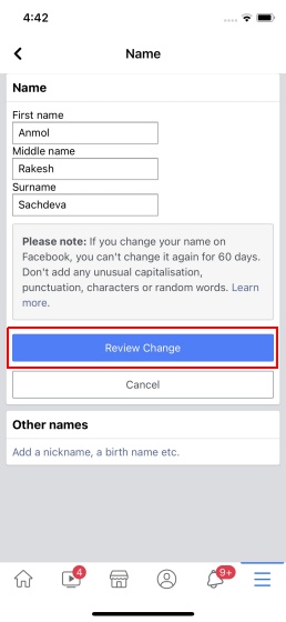 como cambiar el nombre en facebook - ios