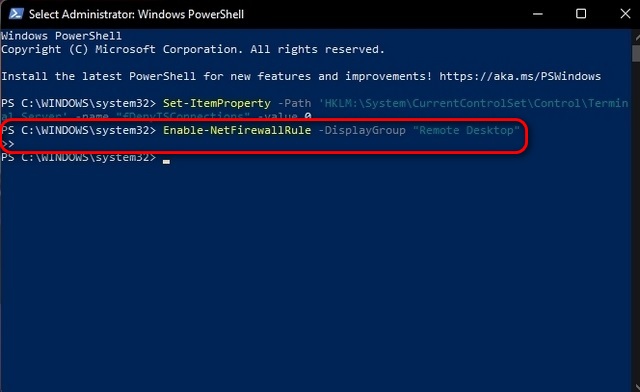 Aktivieren Sie Remotedesktop unter Windows 11 über PowerShell