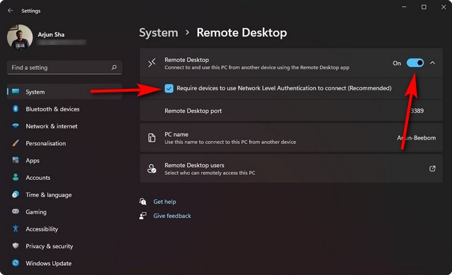 Aktivieren Sie Remote Desktop unter Windows 11 über Einstellungen