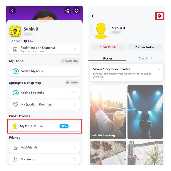 Zugriffsoption zum Löschen des öffentlichen Snapchat-Profils