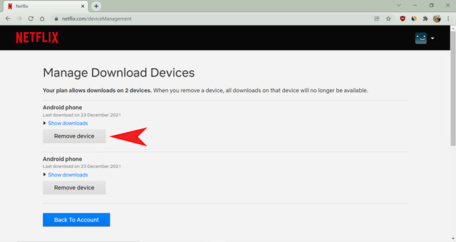 remover dispositivo de download da netflix