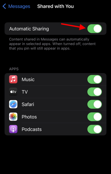 Deaktivieren Sie die automatische Freigabe, um die Freigabe für Sie auf dem iPhone zu deaktivieren