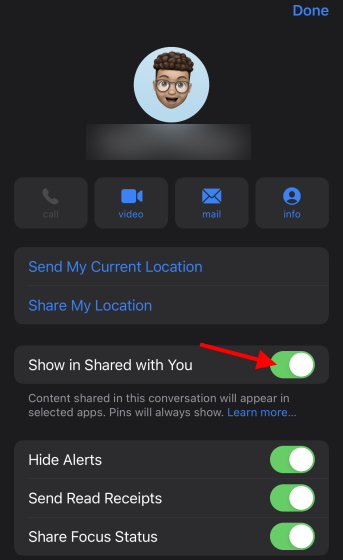 Deaktivieren Sie die Option „Mit Ihnen geteilt“ für den individuellen Kontakt auf dem iPhone und iPad