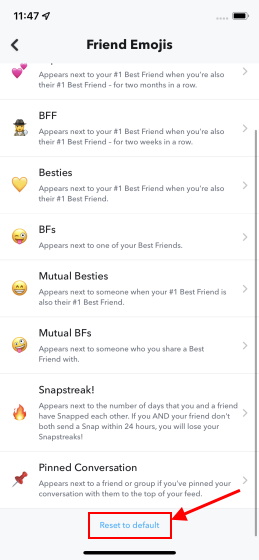 redefinir para o padrão - emoji do snapchat
