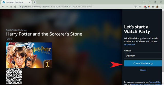 Erstellen Sie eine Watch-Party auf Amazon Prime Video - Harry Potter Reunion India