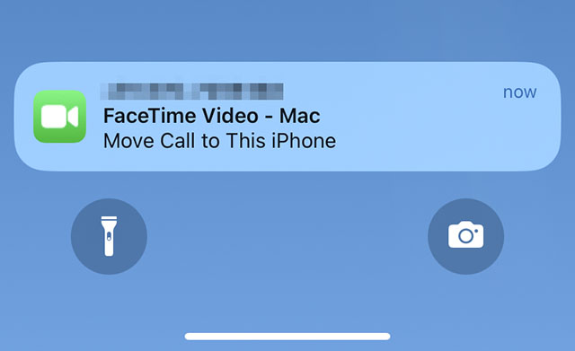notificación para traspasar la llamada de Facetime al iPhone