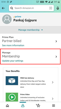 Mitgliedschaftsoption in der Amazon-Smartphone-App verwalten