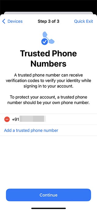 Verwalten Sie die Sicherheitsprüfung für vertrauenswürdige Telefonnummern