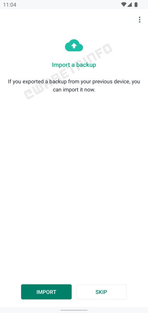 opção de importação de backup de bate-papo do whatsapp