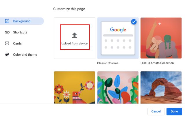 Alterar o plano de fundo do Google no navegador Chrome