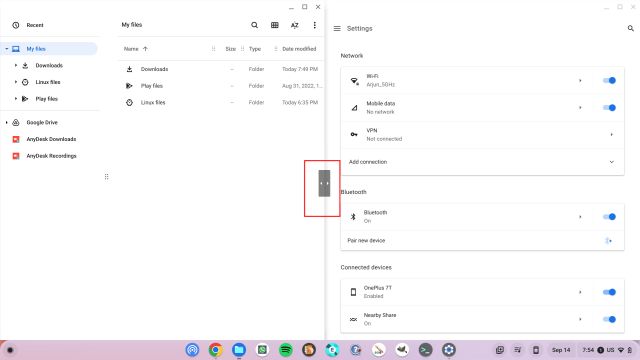 Geteilter Bildschirm auf einem Chromebook mit Tastaturkürzeln