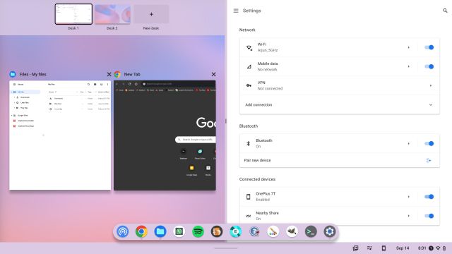 Geteilter Bildschirm auf einem Touchscreen-Chromebook