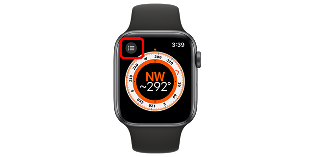 icono de menú en la aplicación Apple Watch Compass