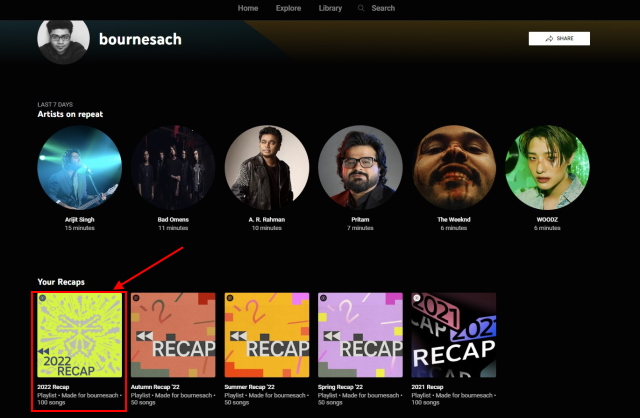 YouTube Music Recap 2022 Desktop