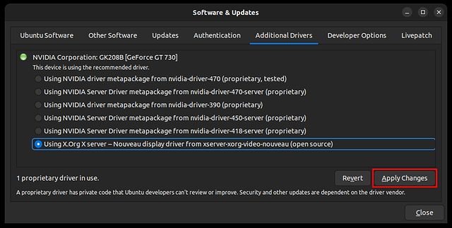 Instalar controladores en Ubuntu desde software y actualizaciones