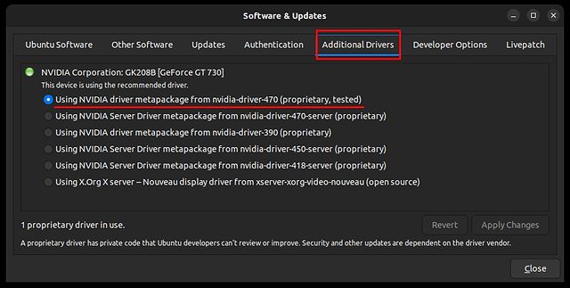 Instalar controladores en Ubuntu desde software y actualizaciones