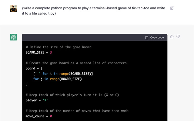 Verwenden von chatgpt zum Schreiben eines Tic-Tac-Toe-Codes in Python